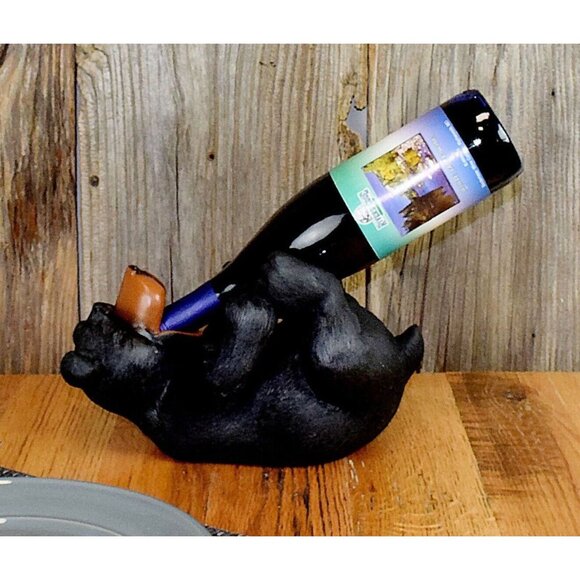 Rivers Edge Black Bear Figurine Wine Bottle Holder Caddy Home Decor 11-in NWB - Picture 5 of 5